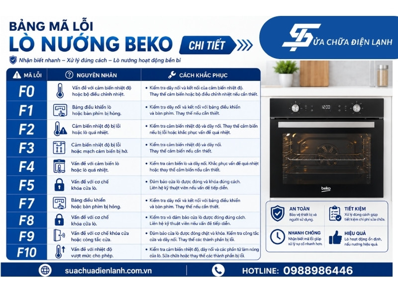 Bảng mã lỗi lò nướng Beko