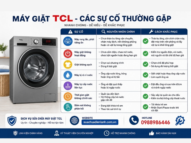 máy giặt tcl và sự cố thường gặp